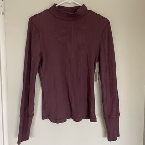 NWT Free People Ribbed Mock Neck Long Sleeve Top - Plum